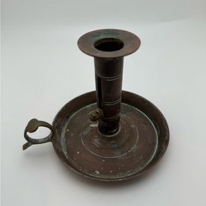 Vintage 19th Century Antique Metal Finger Loop Chamber Stick Candle Holder